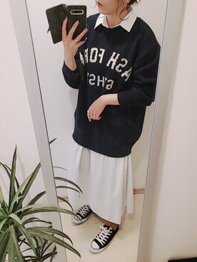 「ロゴニット」｜「アイテム（シャツワンピース）」を使った、chii3☆さん（レディース・160cm）の冬コーディネート