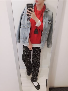 「ドットパンツ」｜「アイテム（デニムジャケット）」を使った、chii3☆さん（レディース・160cm）の秋コーディネート