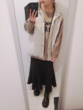 「ロゴニット」｜「アイテム（ダウンベスト）」を使った、chii3☆さん（レディース・160cm）の冬コーディネート
