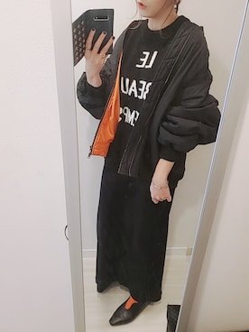 「ロゴニット」｜「アイテム（MA-1）」を使った、chii3☆さん（レディース・160cm）の冬コーディネート