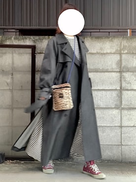 「Ameri（アメリ）のSUPERIOR FLARE TRENCH COAT（トレンチコート）」を使った、みいちゃんさん（レディース・158cm）の冬コーディネート
