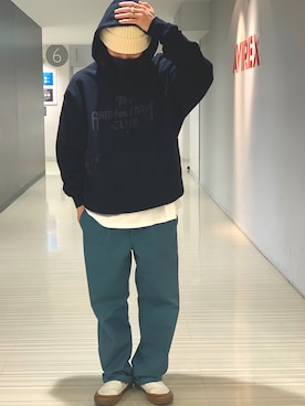 「プルオーバーパーカー」｜「アイテム（帽子）」を使った、Kentoさん（メンズ・169cm）の冬コーディネート