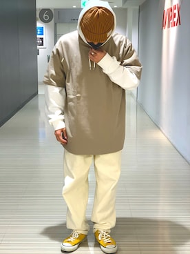 「プルオーバーパーカー」｜「アイテム（帽子）」を使った、Kentoさん（メンズ・169cm）の春コーディネート