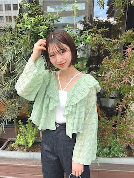 「mystic（ミスティック）のシアーボーダーラッフルブラウス（シャツ/ブラウス）」を使った、shihokoさん（レディース・166cm）の夏コーディネート