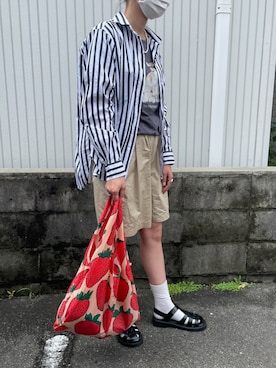 「アイテム（エコバッグ/サブバッグ、レッド系）」を使った、munmun☺︎さん（レディース・160cm）の夏コーディネート