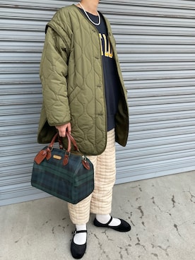 「ゆるニット」｜「アイテム（ノーカラージャケット）」を使った、munmun☺︎さん（レディース・160cm）の冬コーディネート