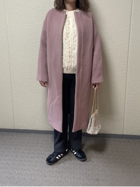 「アイテム（ノーカラーコート、ピンク系）」を使った、munmun☺︎さん（レディース・160cm）の冬コーディネート