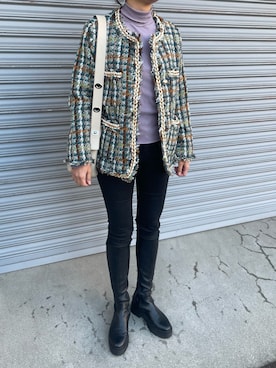 「ブーツイン」｜「アイテム（ノーカラージャケット）」を使った、munmun☺︎さん（レディース・160cm）の秋コーディネート
