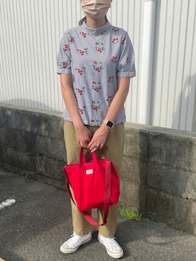 「THE SHINZONE（ザ　シンゾーン）のハイウエストチノパンツ（チノパンツ）」を使った、munmun☺︎さん（レディース・160cm）の夏コーディネート