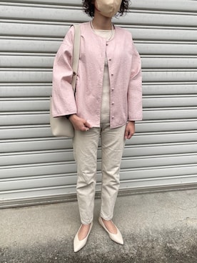 「アイテム（その他アウター、ピンク系）」を使った、munmun☺︎さん（レディース・160cm）の春コーディネート
