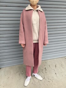 JASMINE【新品】イエナノーカラーコート ピンク 38 IENA（イエナ）の「ラムウールノーカラーロングコート◇（ノーカラー