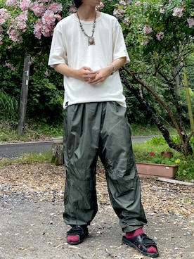 「VINTAGE（ヴィンテージ）のアイテム（サンダル）」を使った、natsuさん（メンズ・177cm）の夏コーディネート