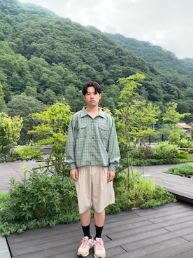 「Chikashitsu +（チカシツプラス）のアイテム（パンツ）」を使った、TAIKIさん（メンズ・180cm）の夏コーディネート
