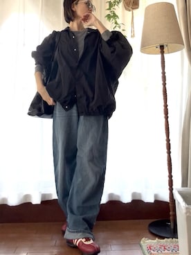 「GU（ジーユー）のアイテム（Tシャツ/カットソー、グレー系）」を使った、r_coさん（レディース・159cm）の春コーディネート