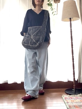 「MAKER'S SHIRT KAMAKURA（メーカーズシャツカマクラ）のアイテム（Tシャツ/カットソー、ブルー系）」を使った、r_coさん（レディース・159cm）の春コーディネート