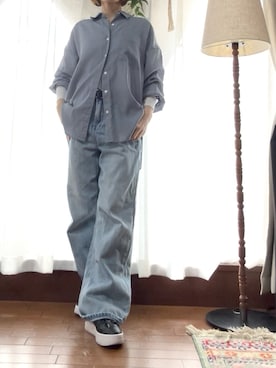 「GLOBAL WORK（グローバルワーク）のピンレスベルト/250481（ベルト、ブラック系）」を使った、r_coさん（レディース・159cm）の春コーディネート