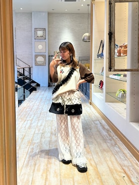 「CIAOPANIC（チャオパニック）のワンポイント刺繍ラグランサーマル半袖Tシャツ（Tシャツ/カットソー、ブラウン系）」を使った、ailyo4さん（レディース・149cm）の夏コーディネート