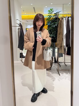 「アイテム（ノーカラーコート）」を使った、Ibaragi Hazukiさん（レディース・149cm）の秋コーディネート