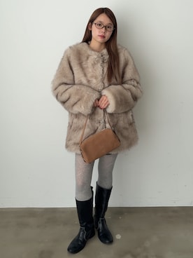 「アイテム（ノーカラーコート）」を使った、さきさん（レディース・160cm）の冬コーディネート