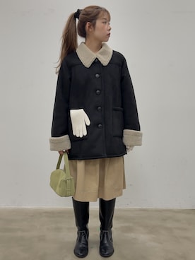 「アイテム（ムートンコート）」を使った、さきさん（レディース・160cm）の冬コーディネート