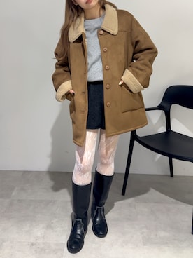 「アイテム（ムートンコート）」を使った、さきさん（レディース・160cm）の冬コーディネート