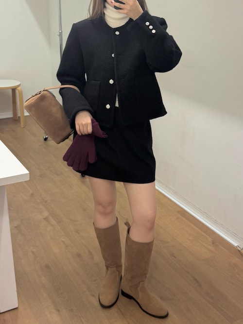 セール】collarless short jacket coat / カラーレスショート