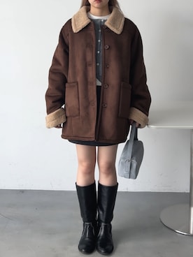 「アイテム（ムートンコート）」を使った、さきさん（レディース・160cm）の冬コーディネート