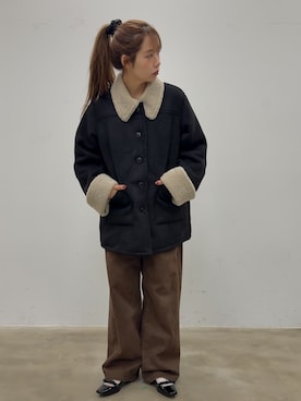 「アイテム（ムートンコート）」を使った、さきさん（レディース・160cm）の冬コーディネート