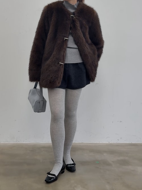 ジャケット・アウター giunon collarless smooth fur coat collarless smooth fur coat / カラーレススムースファーコート（ノー