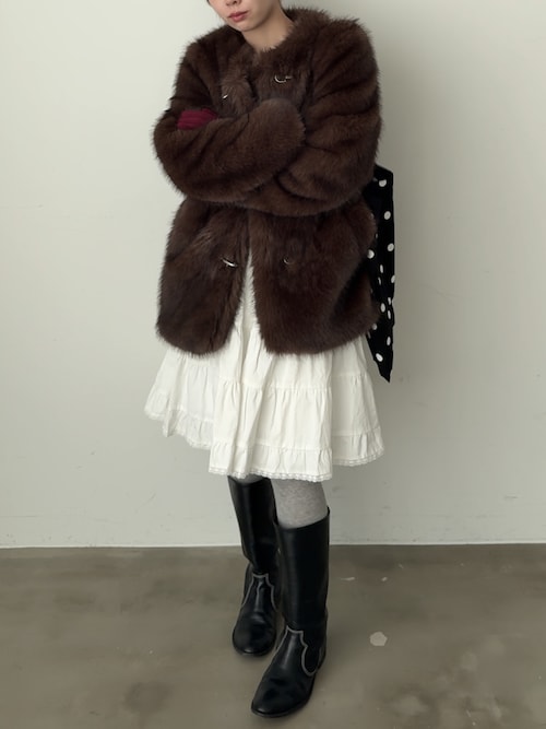 ジャケット・アウター giunon collarless smooth fur coat collarless smooth fur coat / カラーレススムースファーコート（ノー
