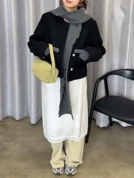 「アイテム（ノーカラーコート）」を使った、さきさん（レディース・160cm）の冬コーディネート