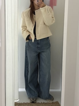 「アイテム（ノーカラーコート）」を使った、さきさん（レディース・160cm）の冬コーディネート