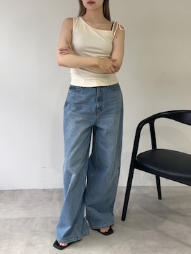 「アイテム（タンクトップ、イエロー系）」を使った、さきさん（レディース・160cm）の夏コーディネート