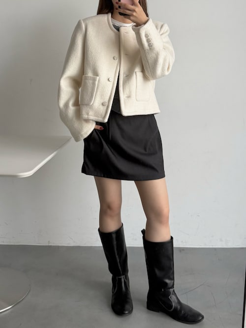 セール】collarless short jacket coat / カラーレスショート