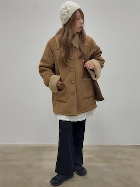 「アイテム（ムートンコート）」を使った、さきさん（レディース・160cm）の冬コーディネート