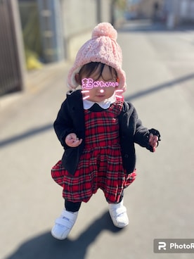 「タータンチェック」｜「アイテム（ニットキャップ/ビーニー）」を使った、ケンさん（キッズ・70cm）の冬コーディネート