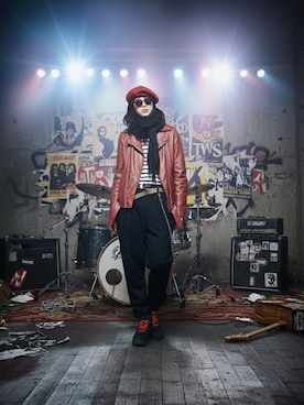 「アイテム（ライダースジャケット）」を使った、ケンさん（メンズ・163cm）の冬コーディネート