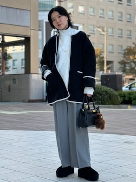 「タートルネック」｜「アイテム（ノーカラーコート）」を使った、yunaさん（レディース・160cm）の冬コーディネート