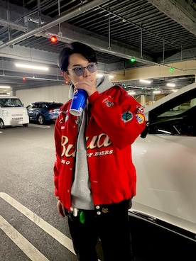 「レーシングジャケット」｜「アイテム（その他アウター）」を使った、k1k1r3さん（メンズ・172cm）の冬コーディネート