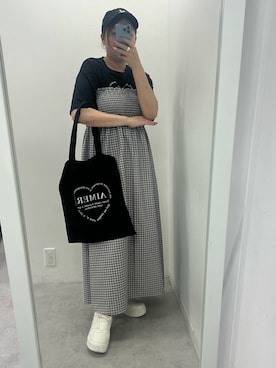 「one after another NICE CLAUP（ワンアフターアナザーナイスクラップ）のアイテム（キャップ）」を使った、江口光代さん（レディース・162cm）の夏コーディネート