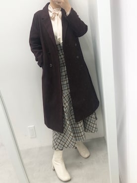 「one after another NICE CLAUP（ワンアフターアナザーナイスクラップ）のアイテム（チェスターコート）」を使った、江口光代さん（レディース・162cm）の冬コーディネート