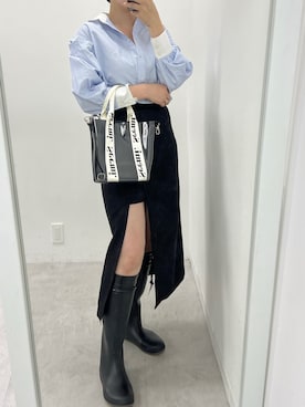 「one after another NICE CLAUP（ワンアフターアナザーナイスクラップ）のサイドボタンスリットスカート（スカート）」を使った、江口光代さん（レディース・162cm）の夏コーディネート