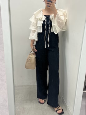 「ボストンバッグ」｜「アイテム（サロペット/オーバーオール）」を使った、江口光代さん（レディース・162cm）の夏コーディネート
