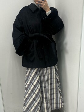「one after another NICE CLAUP（ワンアフターアナザーナイスクラップ）のアイテム（ポンチョ）」を使った、江口光代さん（レディース・162cm）の秋コーディネート