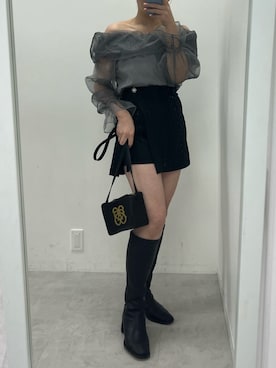 「one after another NICE CLAUP（ワンアフターアナザーナイスクラップ）のビジューボタンスカパン　2023SS（その他パンツ）」を使った、江口光代さん（レディース・162cm）の冬コーディネート