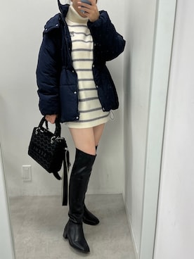 「one after another NICE CLAUP（ワンアフターアナザーナイスクラップ）のNC刺繍ハイネックニットミニワンピ（ニット/セーター）」を使った、江口光代さん（レディース・162cm）の秋コーディネート