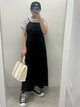 「one after another NICE CLAUP（ワンアフターアナザーナイスクラップ）のアイテム（キャップ）」を使った、江口光代さん（レディース・162cm）の夏コーディネート