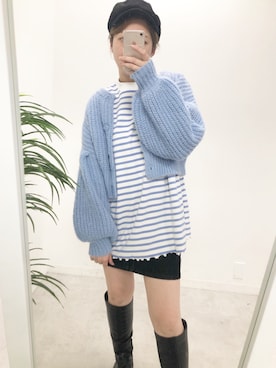 「one after another NICE CLAUP（ワンアフターアナザーナイスクラップ）のゆるっとメローボーダートップス（Tシャツ/カットソー）」を使った、江口光代さん（レディース・162cm）の冬コーディネート