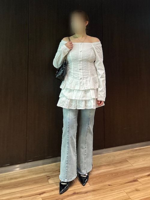 セール】【Denim Collection】レースアップティアードミニワンピース