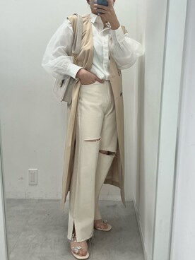 「one after another NICE CLAUP（ワンアフターアナザーナイスクラップ）のアイテム（トレンチコート）」を使った、江口光代さん（レディース・162cm）の冬コーディネート